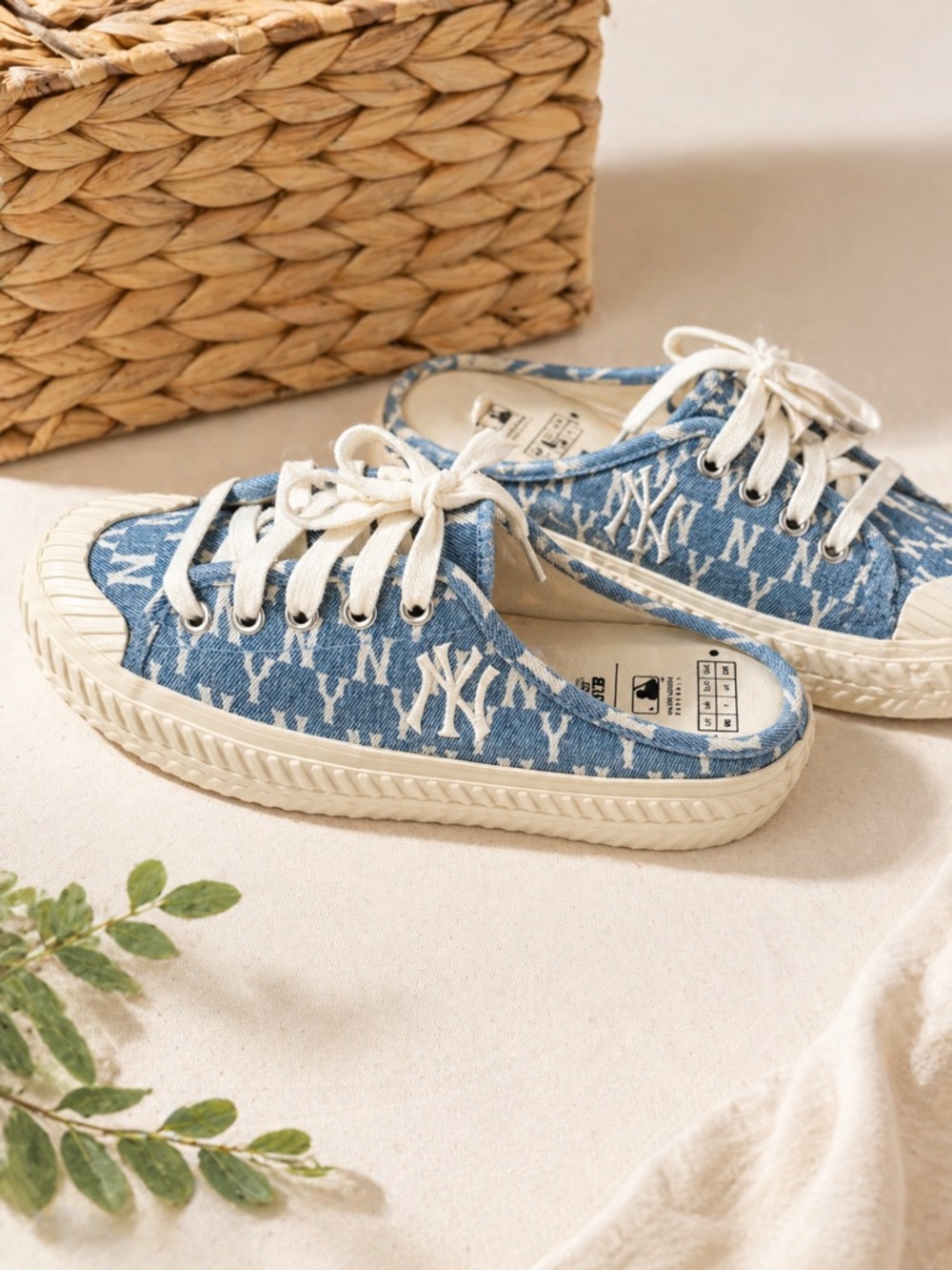 MLB New York Yankees Denim Slip-On Sneakers — Blue & White